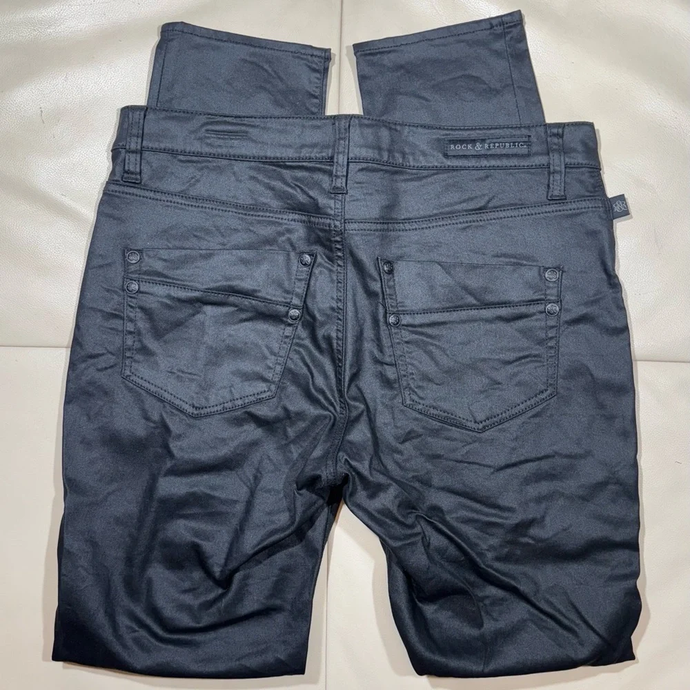 Rock & Republic Women’s Kashmiere Shiny Black Skinny Jeans - Picture 10 of 13